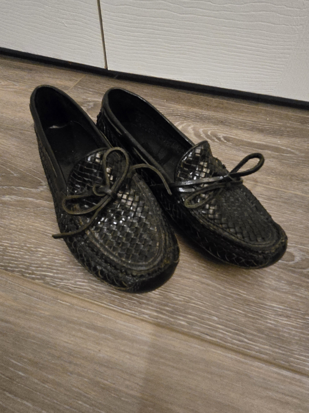 Vintage 1990s Cole Haan Black Woven Leather Slip-On Loafers
